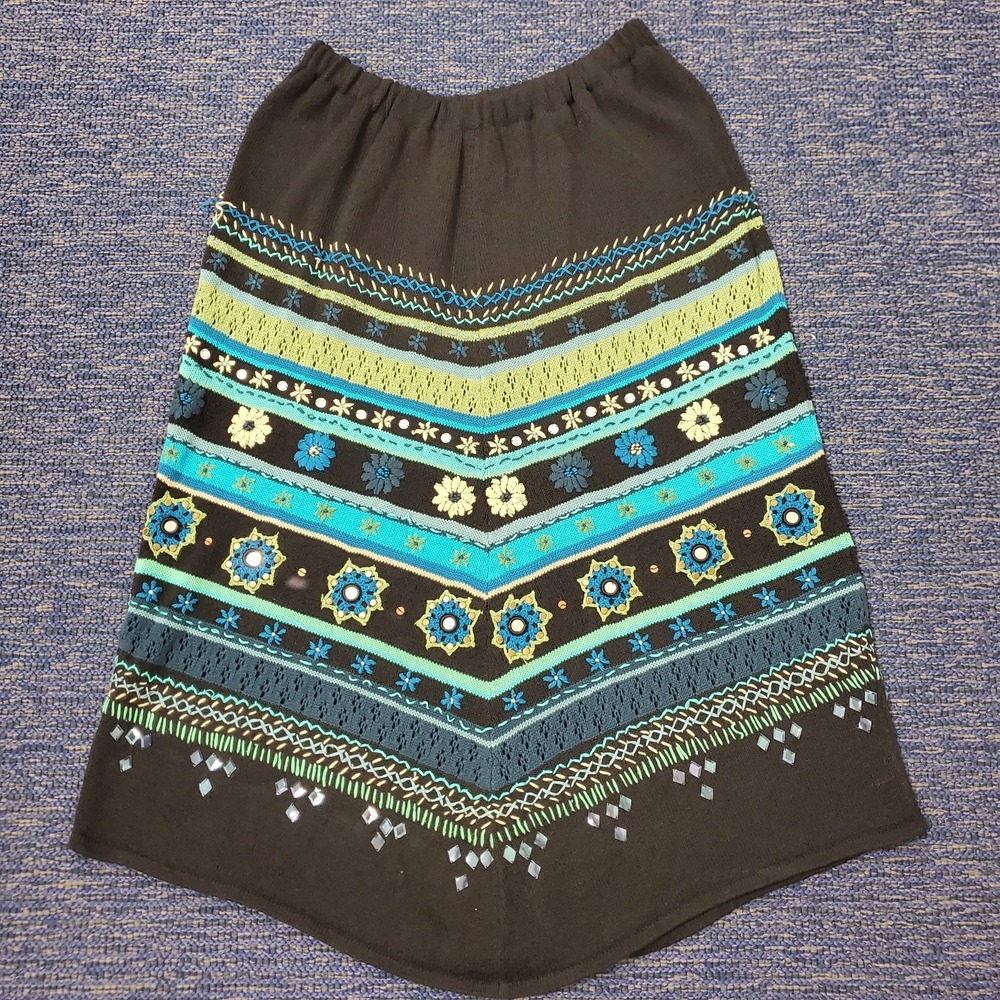 Double D Ranch Womens Linen Blend Embroidered Maxi Skirt Size 6 Southwestern